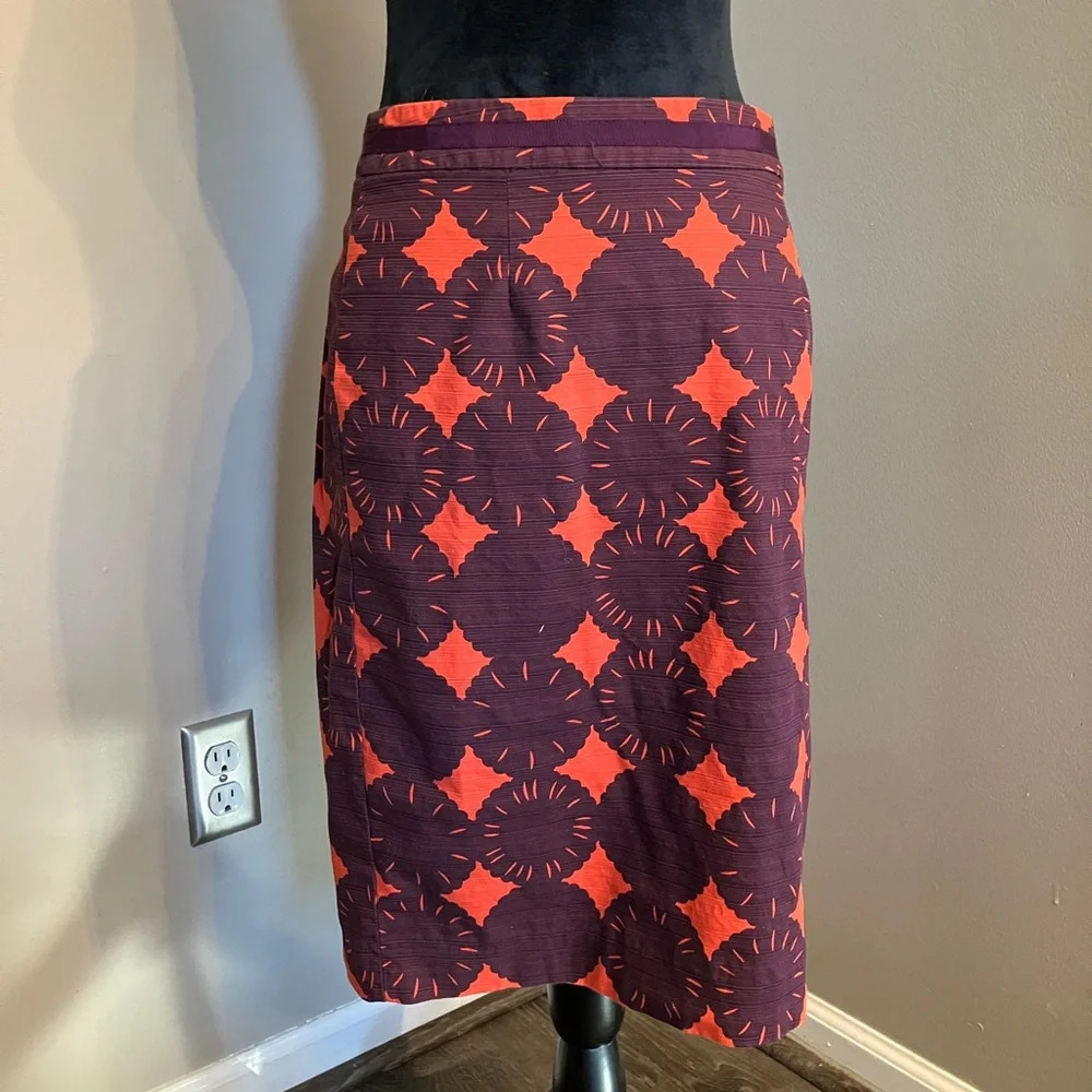 Boden Geometric Printed Pencil Skirt Red Purple Size 6‎ Preppy Boho Office